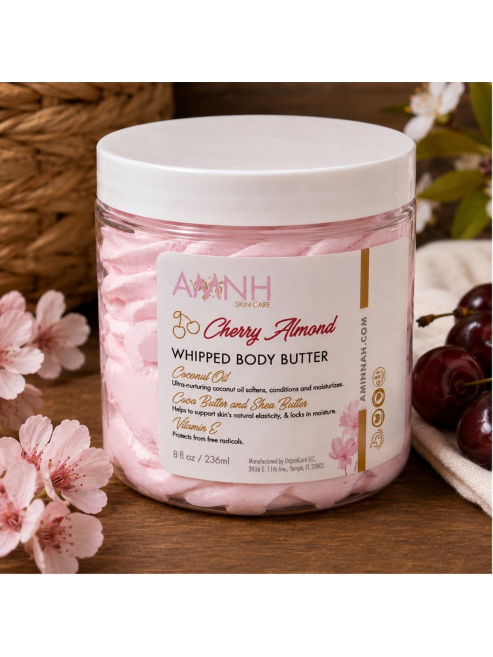 Aminnah Cherry Almond Whipped Body Butter 8 oz NEW